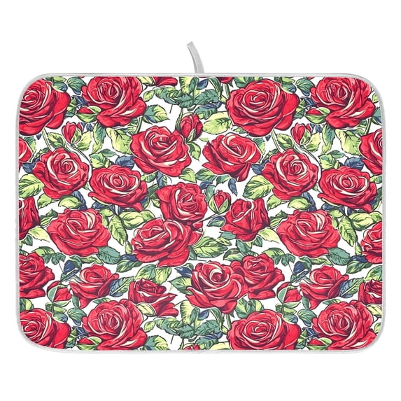 Ryvnso Retro Rose Flowers Dish Drying Mat for Kitchen Countertop 16x18 Small Dish Pad Drainer Rack Dish Sink Mats