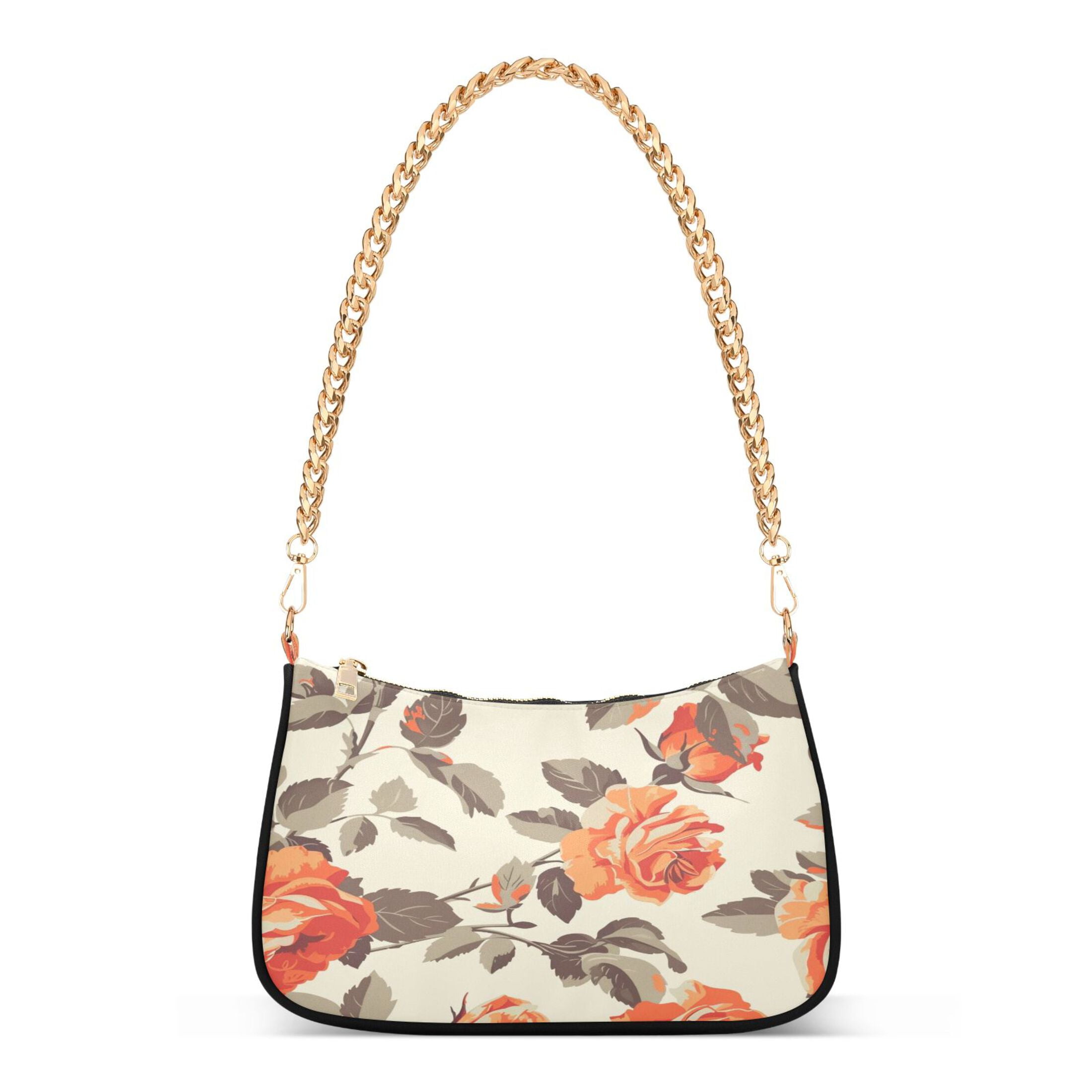 Ryvnso Retro Rose Womens Chain Shoulder Bag Tote Handbags Clutch Hobo Purse with Zipper for Travel