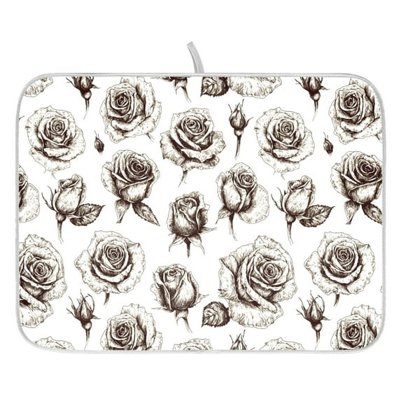 Ryvnso Retro Roses Flower Dish Drying Mat for Kitchen Countertop 16x18 Small Dish Pad Drainer Rack Dish Sink Mats
