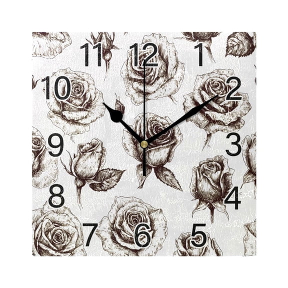 Ryvnso Retro Roses Flower Wall Clock Square Silent Non-Ticking Battery Operated 7.78"