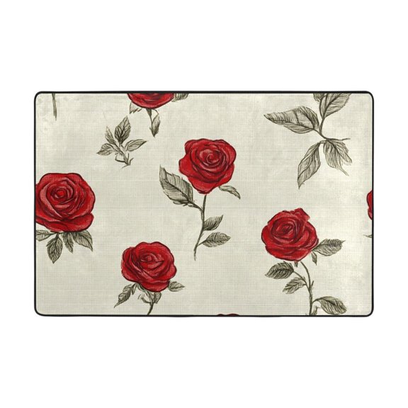 Ryvnso Retro Roses Flowers-i6 Area Floor Mats Large Nursery Rugs Non-Slip Carpets Doormat 36" x 24"