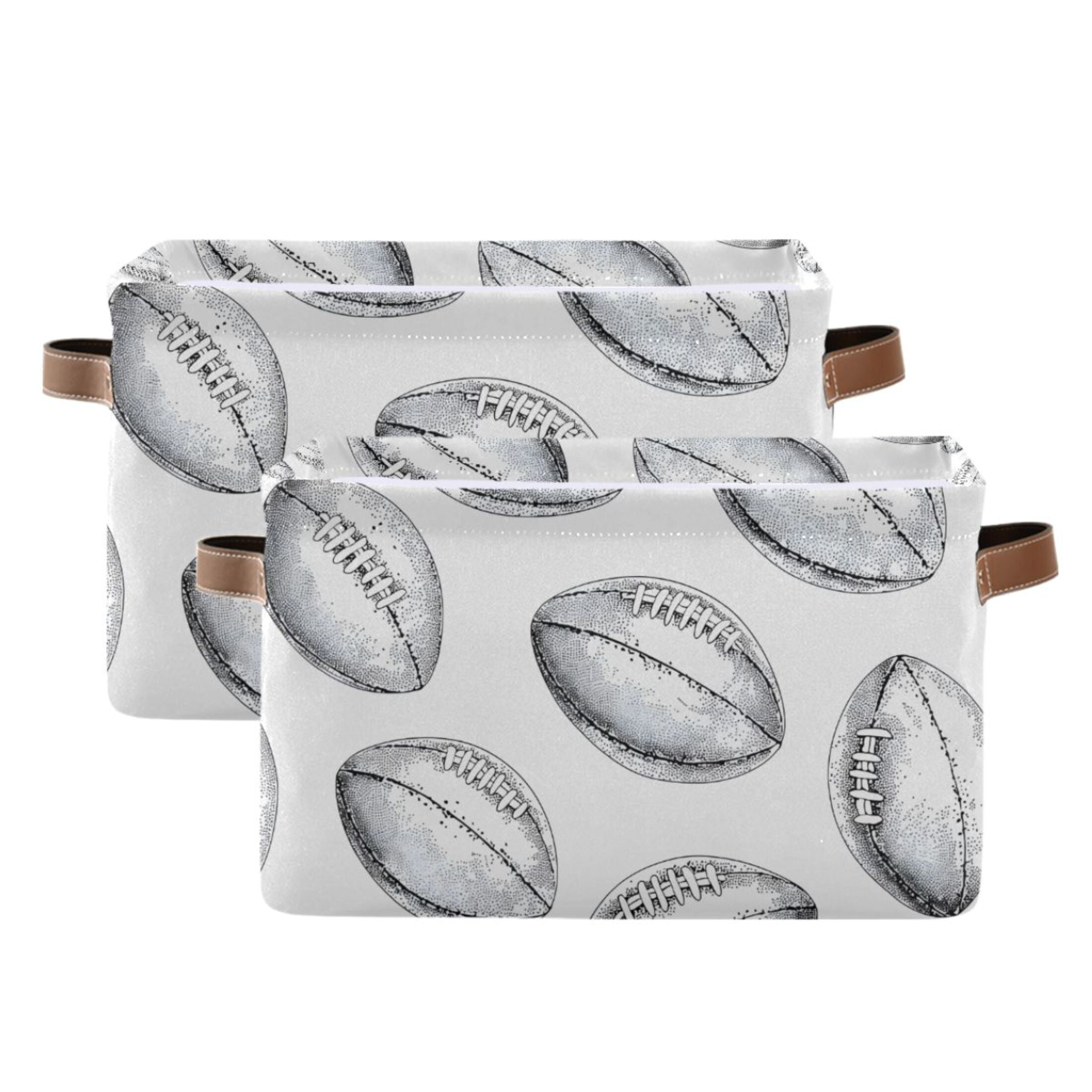 Ryvnso Retro Rugby Football Storage Basket Large Bin Foldable Boxes Toys Organizer 14.2x10.2x8.3in 2 PCs