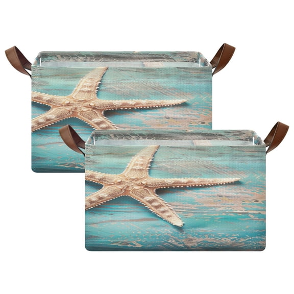 Ryvnso Retro Sea Star on Wood Storage Bins Large Basket Foldable Cube Toys Organizer with Handles 2 PCs