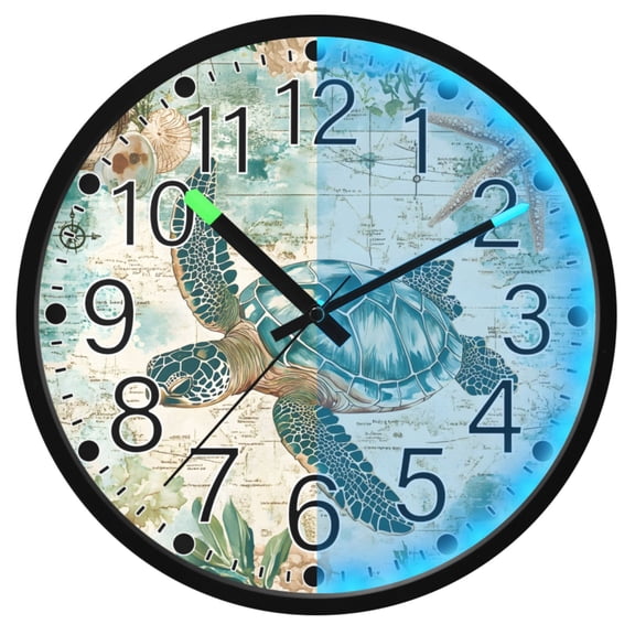 Ryvnso Retro Sea Turtle 12 Inch Night Light Wall Clock Silent Battery Operated Luminous Clocks