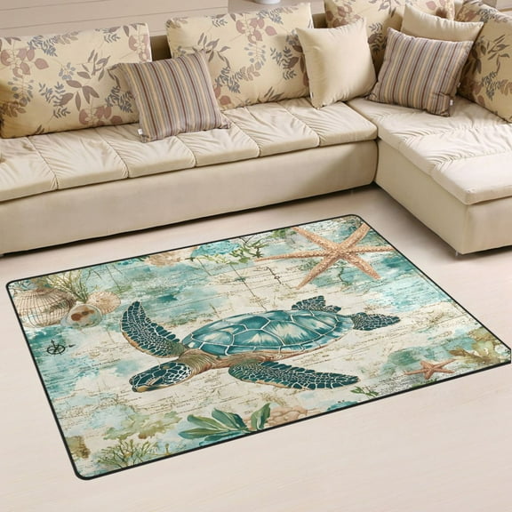 Ryvnso Retro Sea Turtle Area Floor Mat Non-Slip Carpet Soft Rugs Doormats 31" x 20"