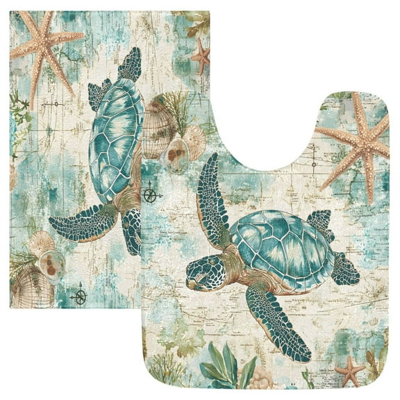 Ryvnso Retro Sea Turtle Bathroom Shaggy Rugs Toilet Mat Soft Contour Rug
