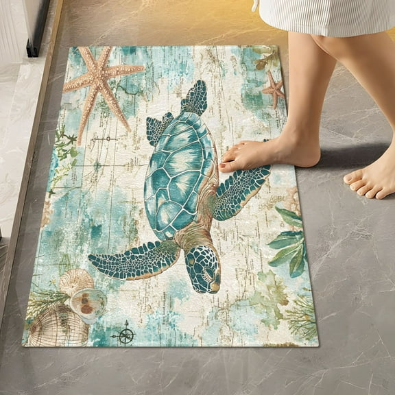Ryvnso Retro Sea Turtle Bathroom Shaggy Rugs Toilet Rectangle Mat Soft Contour Rug 24"x16"