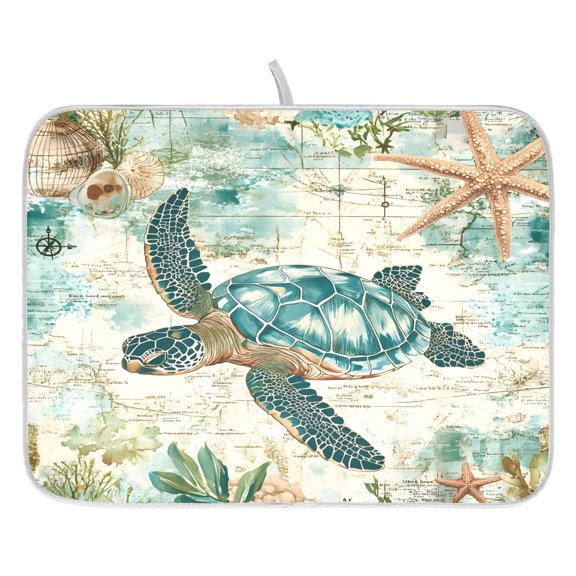 Ryvnso Retro Sea Turtle Dish Drying Mat for Kitchen Countertop 16x18 Small Dish Pad Drainer Rack Dish Sink Mats