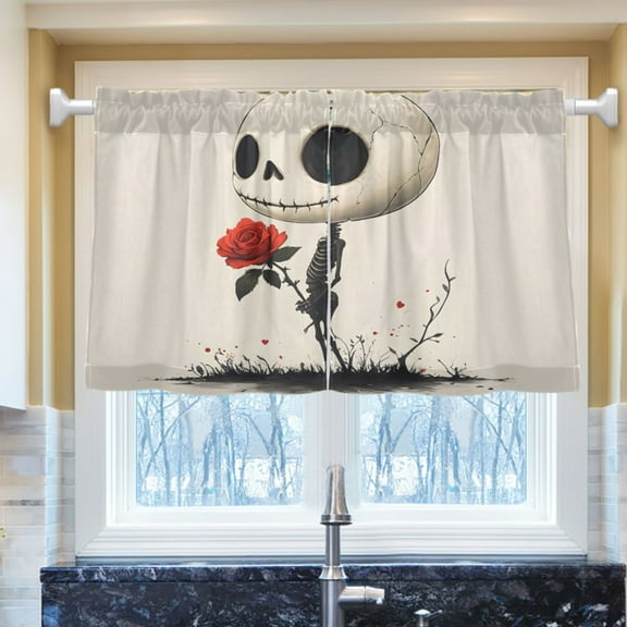 Ryvnso Retro Skull Half Curtains Sets Tier 2 Panels Short Curtain Rod Pocket 27"W x 24"L