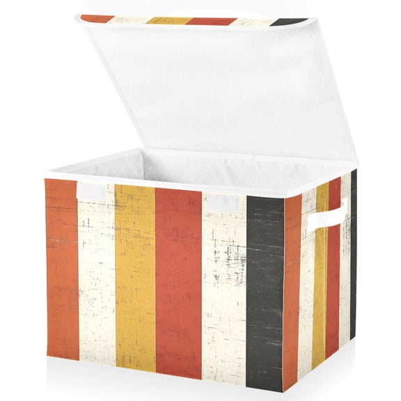 Ryvnso Retro Stripes Large Lidded Foldable Storage Baskets Cubes Boxes Lids Bin for Home