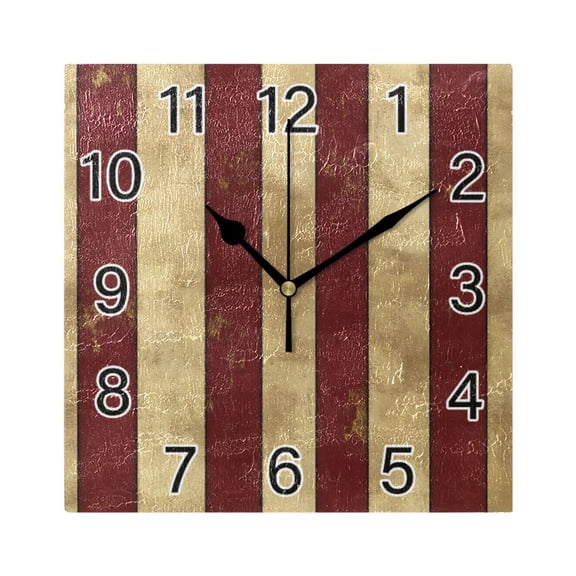 Ryvnso Retro Stripes Wall Clock Square Silent Non-Ticking Battery Operated 7.78"