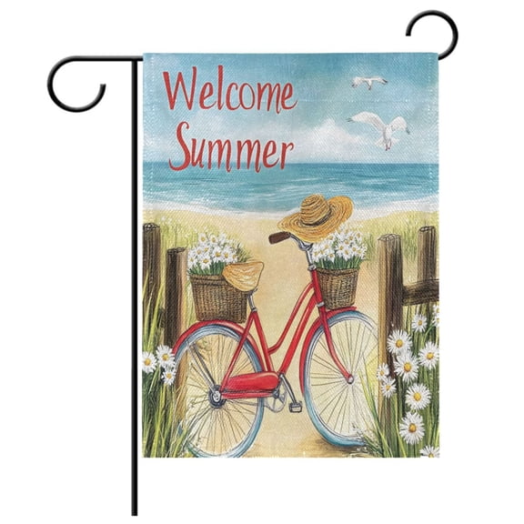 Ryvnso Retro Summer Beach Pattern Garden Flag 12x18 Inch Double Sided Seasonal Yard Decoration