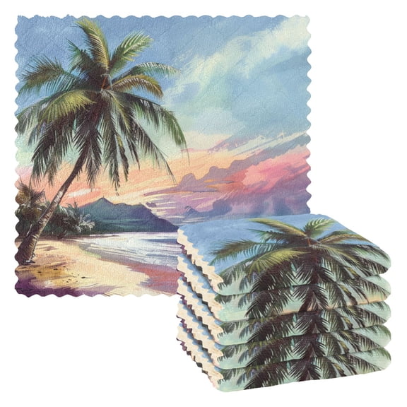 Ryvnso Retro Sunset Beach Kitchen Towels Dish Clothes for Drying Dishes Cleaning Absorbent Set of 6