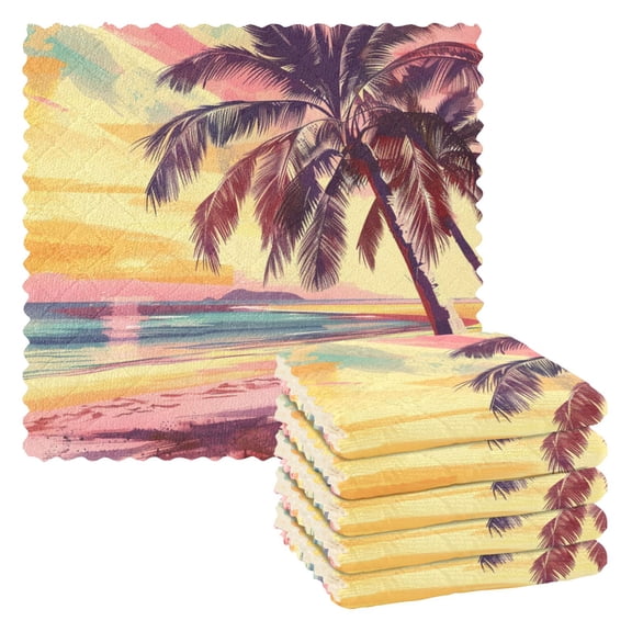 Ryvnso Retro Sunset Palm Tree on Beach Kitchen Towels Dish Clothes for Drying Dishes Cleaning Absorbent Set of 6