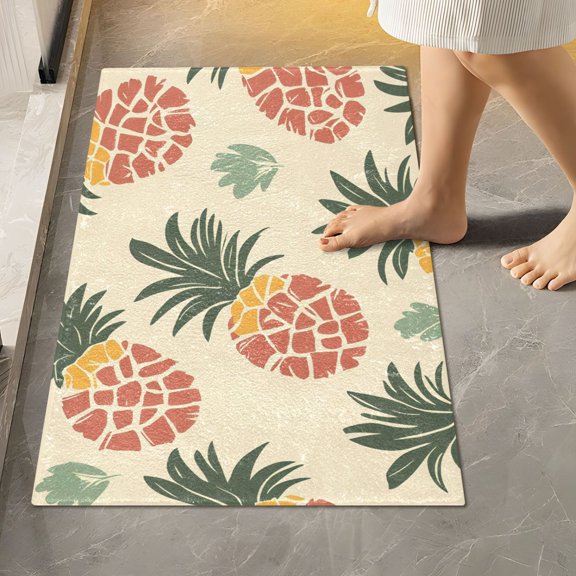 Ryvnso Retro Tropical Pineapple Bathroom Shaggy Rugs Toilet Rectangle Mat Soft Contour Rug 24"x16"
