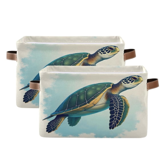 Ryvnso Retro Turtle Storage Basket Large Bin Foldable Boxes Toys Organizer 14.2x10.2x8.3in 2 PCs