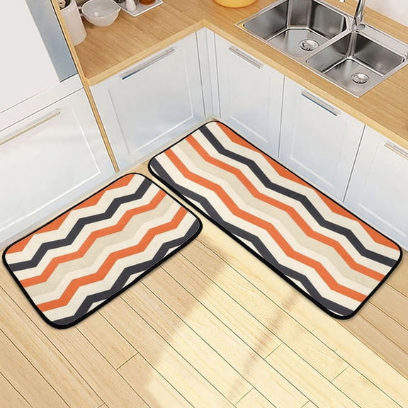 Ryvnso Retro Zigzag Kitchen Rugs Set Non Slip Runner Mats for Dining Room