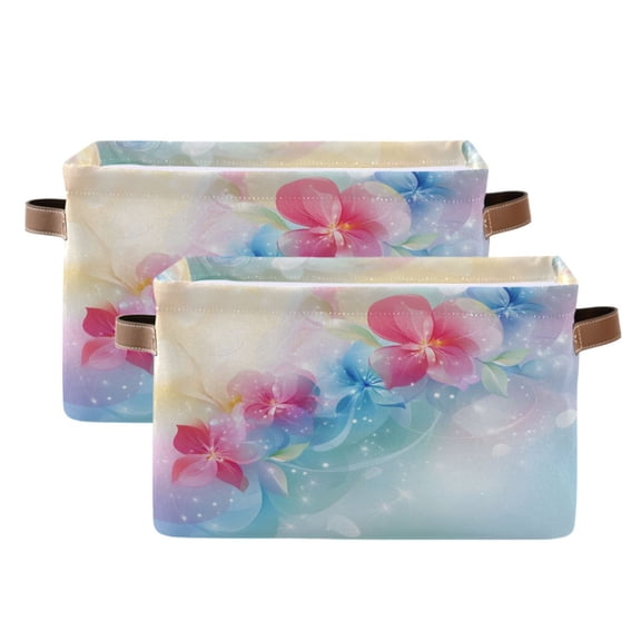 Ryvnso Romantic Flower Pattern Storage Basket Large Bin Foldable Boxes Toys Organizer 14.2x10.2x8.3in 2 PCs
