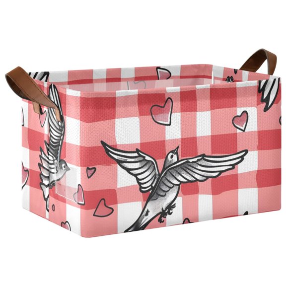 Ryvnso Romantic Love and Bird Storage Bins Large Basket Foldable Cube Toys Organizer with Handles 1 PC