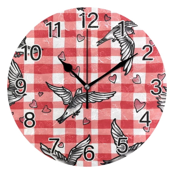 Ryvnso Romantic Love and Bird Wall Clock Non Ticking Silent Kitchen Clock Battery Operated Clocks 10 inch