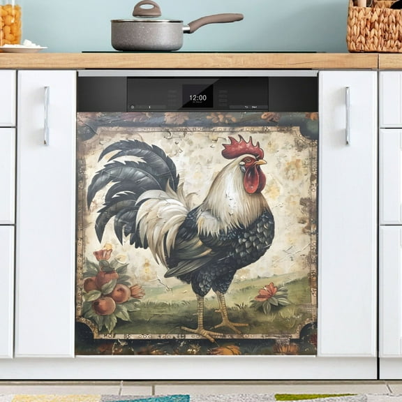 Ryvnso Rooster Farmhouse Dishwasher Magnetic Refrigerator Magnet Cover Kitchen Home Decorative 23"x26"