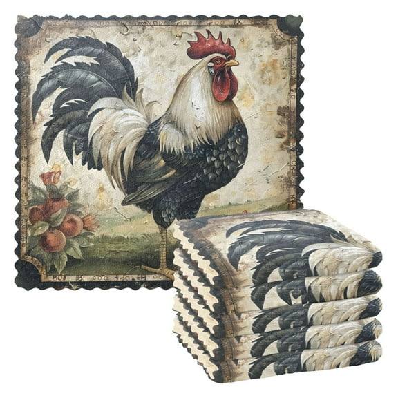 Ryvnso Rooster Farmhouse Kitchen Towels Dish Clothes for Drying Dishes Cleaning Absorbent Set of 6