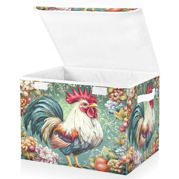 Ryvnso Rooster Floral Large Lidded Foldable Storage Baskets Cubes Boxes Lids Bin for Home