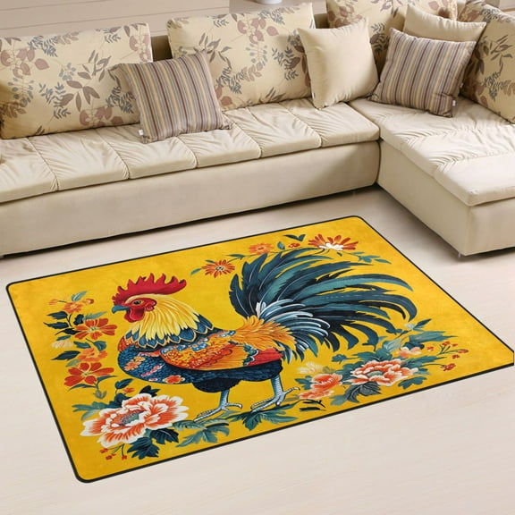 Ryvnso Rooster Flower Area Floor Mat Non-Slip Carpet Soft Rugs Doormats 31" x 20"
