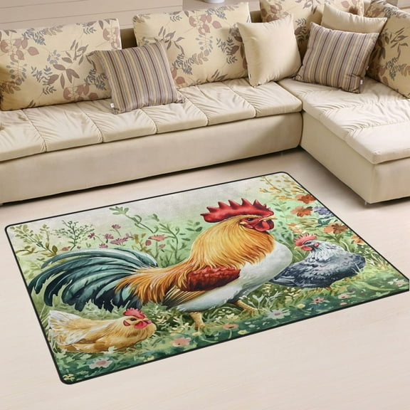 Ryvnso Rooster in Grass Area Floor Mat Non-Slip Carpet Soft Rugs Doormats 31" x 20"