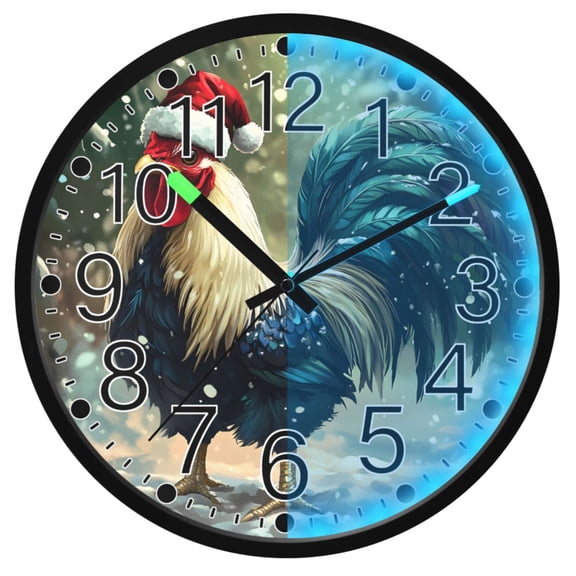 Ryvnso Rooster on Christmas 12 Inch Night Light Wall Clock Silent Battery Operated Luminous Clocks