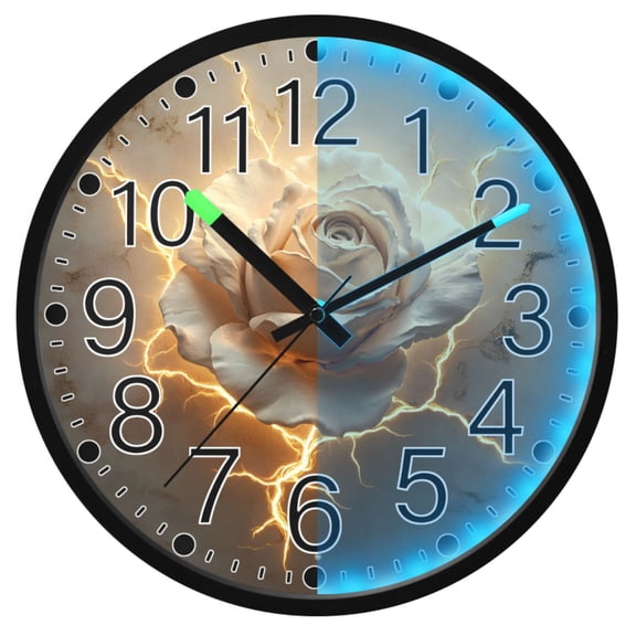 Ryvnso Rose Flower 12 Inch Night Light Wall Clock Silent Battery Operated Luminous Clocks