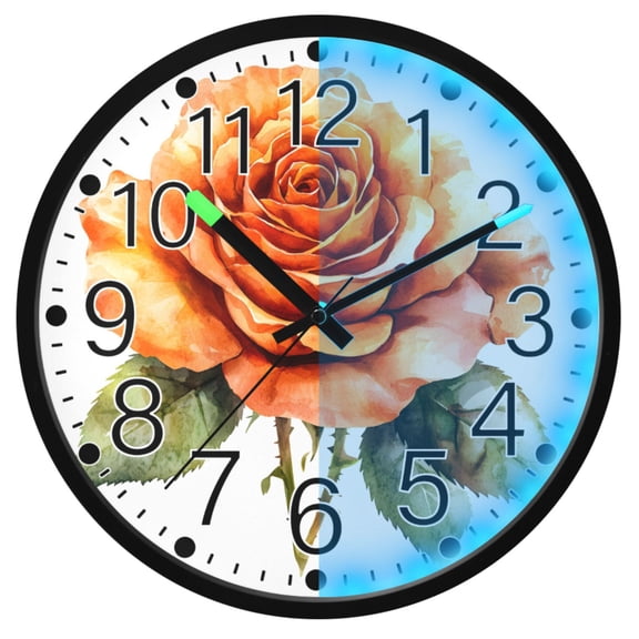 Ryvnso Rose Flower 12 Inch Night Light Wall Clock Silent Battery Operated Luminous Clocks