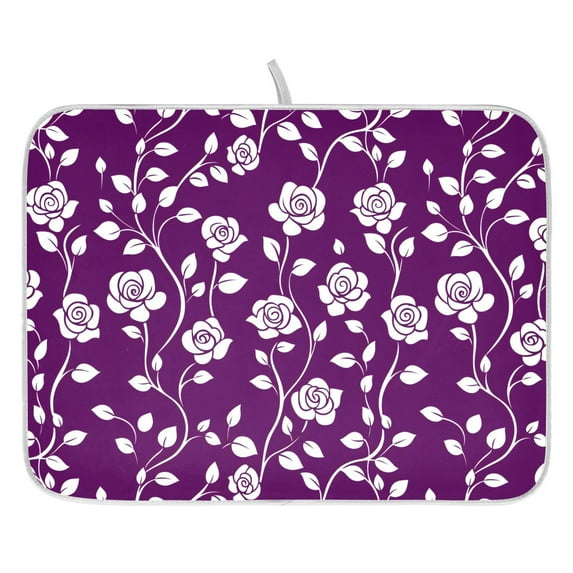 Ryvnso Rose Flower Leaves Dish Drying Mat for Kitchen Countertop 18x24 Large Dish Pad Drainer Rack Dish Sink Mats