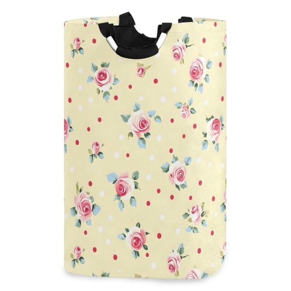 Ryvnso Rose Flower Polka Dots Pattern Large Storage Basket with Handles Collapsible Organizer Bin Laundry Hamper