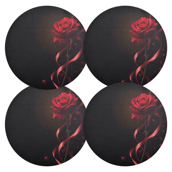 Ryvnso Rose Flower Round Plate Mats Dining Table Placemat Set of 4 for Holiday Decoration