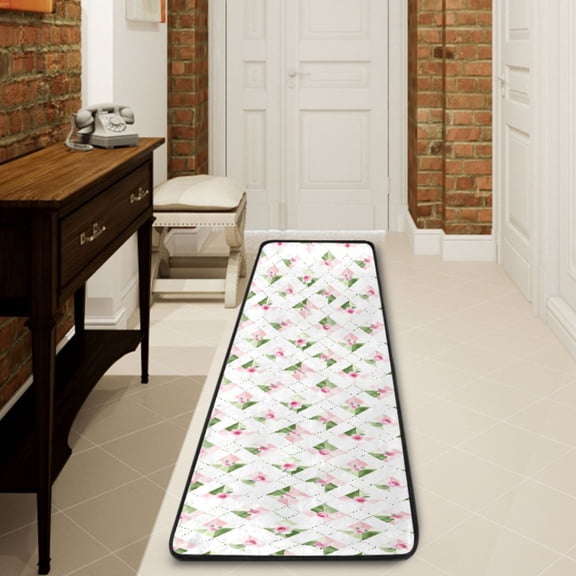 Ryvnso Rose Flower on Checkered Grid Hallway Runner Rugs Floor Carpet Non Slip Entryway Mat 2' x 6'
