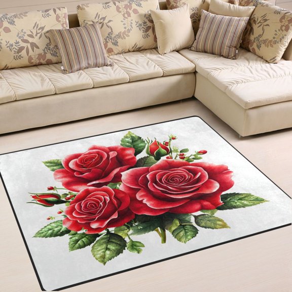 Ryvnso Roses Flower Area Rug Floor Mats Non-Slip Home Carpet 80 x 58 inch