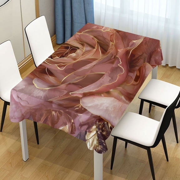 Ryvnso Roses Flower Gold Leaf Rectangle Table Cloth Tablecover Dinning Tablecloth 54"x72"