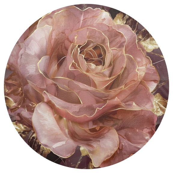 Ryvnso Roses Flower Gold Leaf Round Plate Mats Dining Table Placemat 1 Piece for Holiday Decoration