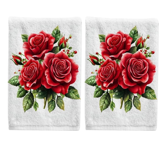 Ryvnso Roses Flower Hand Towels Set for Bathroom Cotton Face Towel Decorative 15.5x29.5 inch
