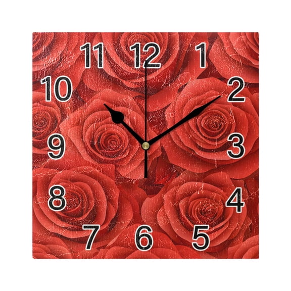 Ryvnso Roses Flower Wall Clock Square Silent Non-Ticking Battery Operated 7.78"