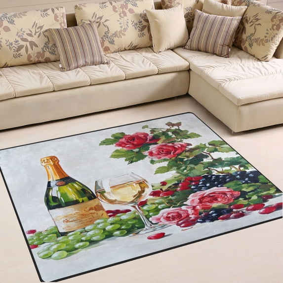 Ryvnso Roses Flower Wine Area Rug Floor Mats Non-Slip Home Carpet 80 x 58 inch