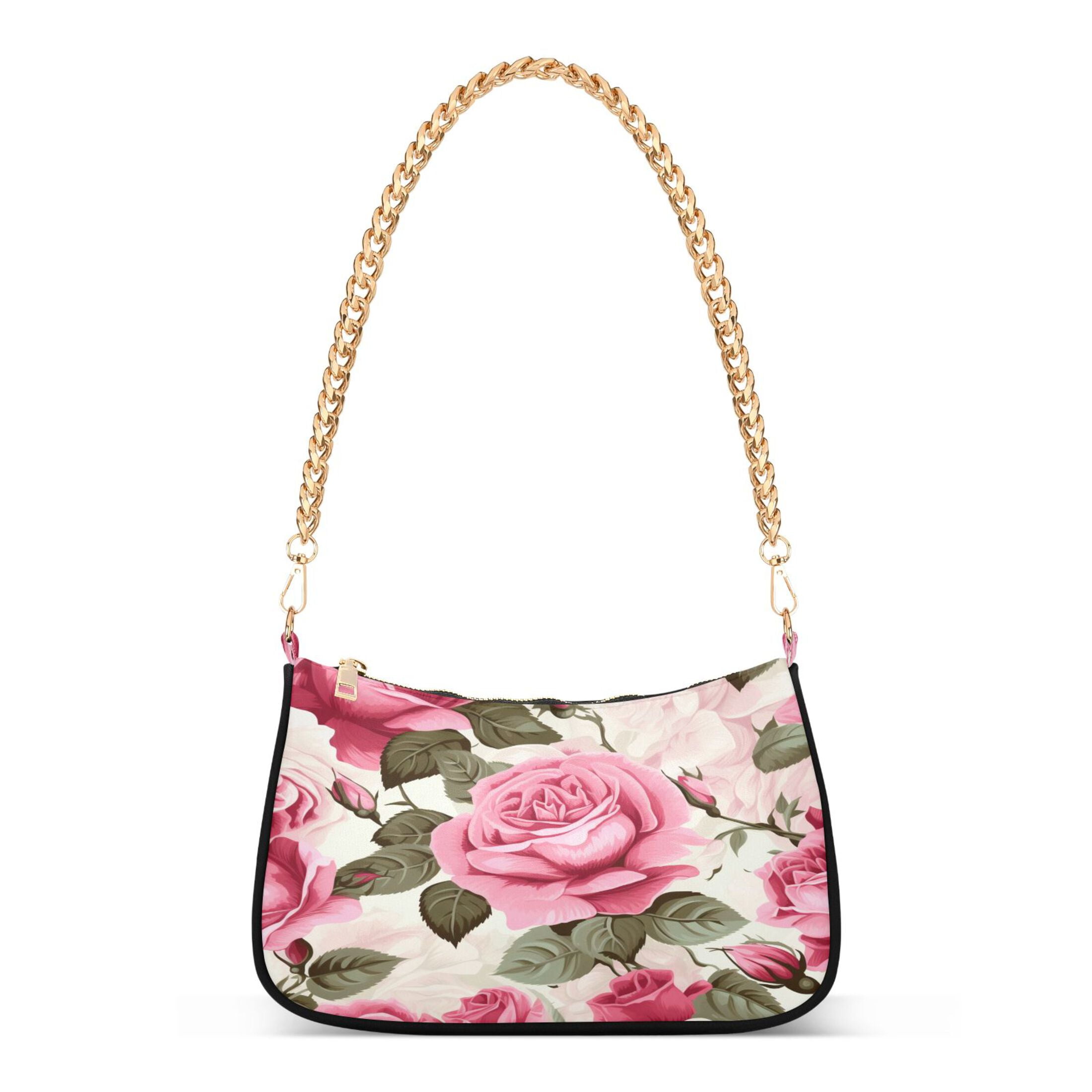 Ryvnso Roses Flower Womens Chain Shoulder Bag Tote Handbags Clutch Hobo Purse with Zipper for Travel