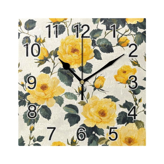 Ryvnso Roses Flowers Wall Clock Square Silent Non-Ticking Battery Operated 7.78"