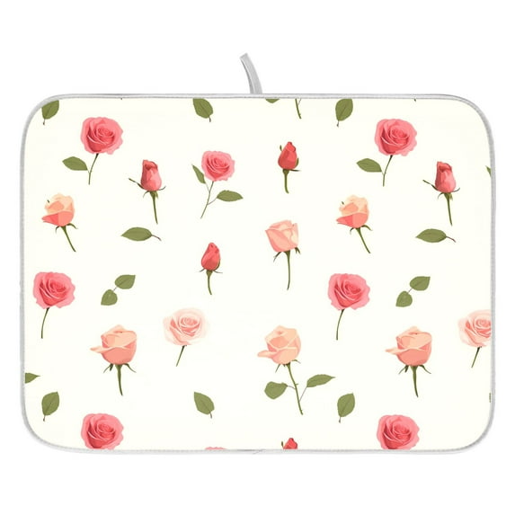 Ryvnso Roses Flowers-i2 Dish Drying Mat for Kitchen Countertop 18x24 Large Dish Pad Drainer Rack Dish Sink Mats
