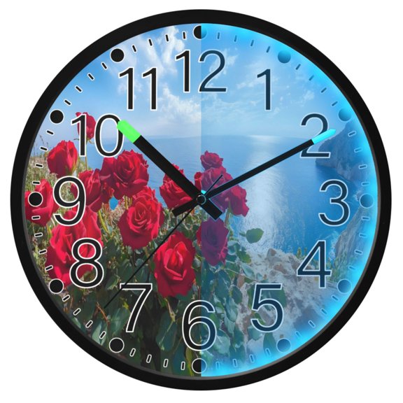 Ryvnso Roses Ocean 12 Inch Night Light Wall Clock Silent Battery Operated Luminous Clocks