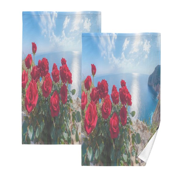 Ryvnso Roses Ocean Cotton Hand Towels Sets Face Towel 2 PCs Bathroom Decorative