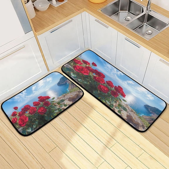 Ryvnso Roses Ocean Kitchen Rugs Set Non Slip Runner Mats for Dining Room
