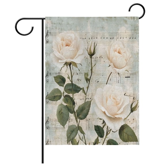 Ryvnso Roses on Music Notes Pattern Garden Flag 12x18 Inch Double Sided Seasonal Yard Decoration