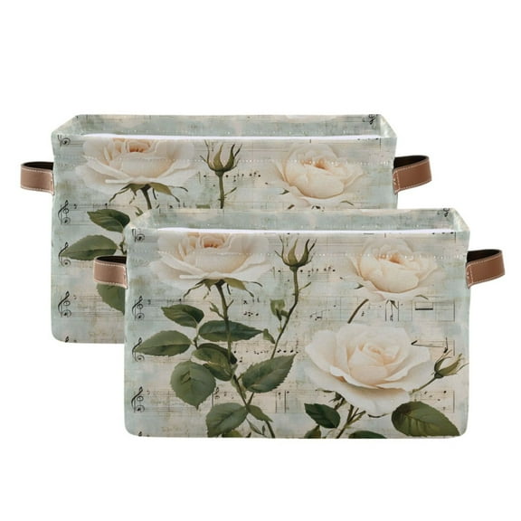 Ryvnso Roses on Music Notes Storage Basket Large Bin Foldable Boxes Toys Organizer 14.2x10.2x8.3in 2 PCs